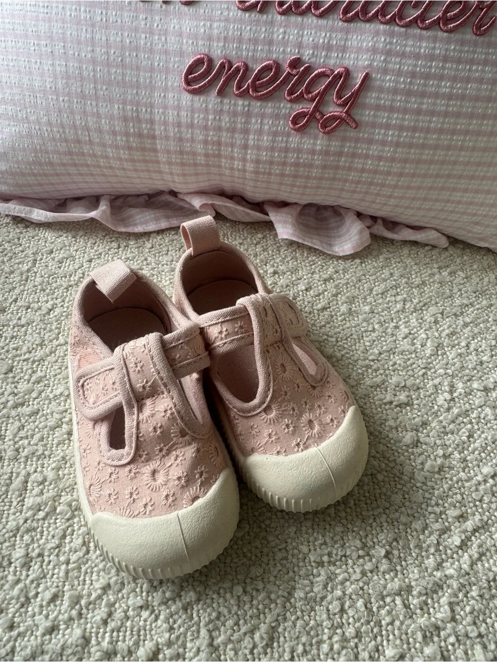 H&M Blush Pink Floral Hook-and-Loop Baby Shoes